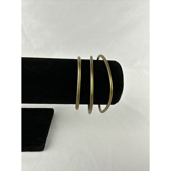 Vintage Brass Hand Forged Brutalist Spike Tip Cuff Bracelet Set of 3 Steampunk - Picture 3 of 7